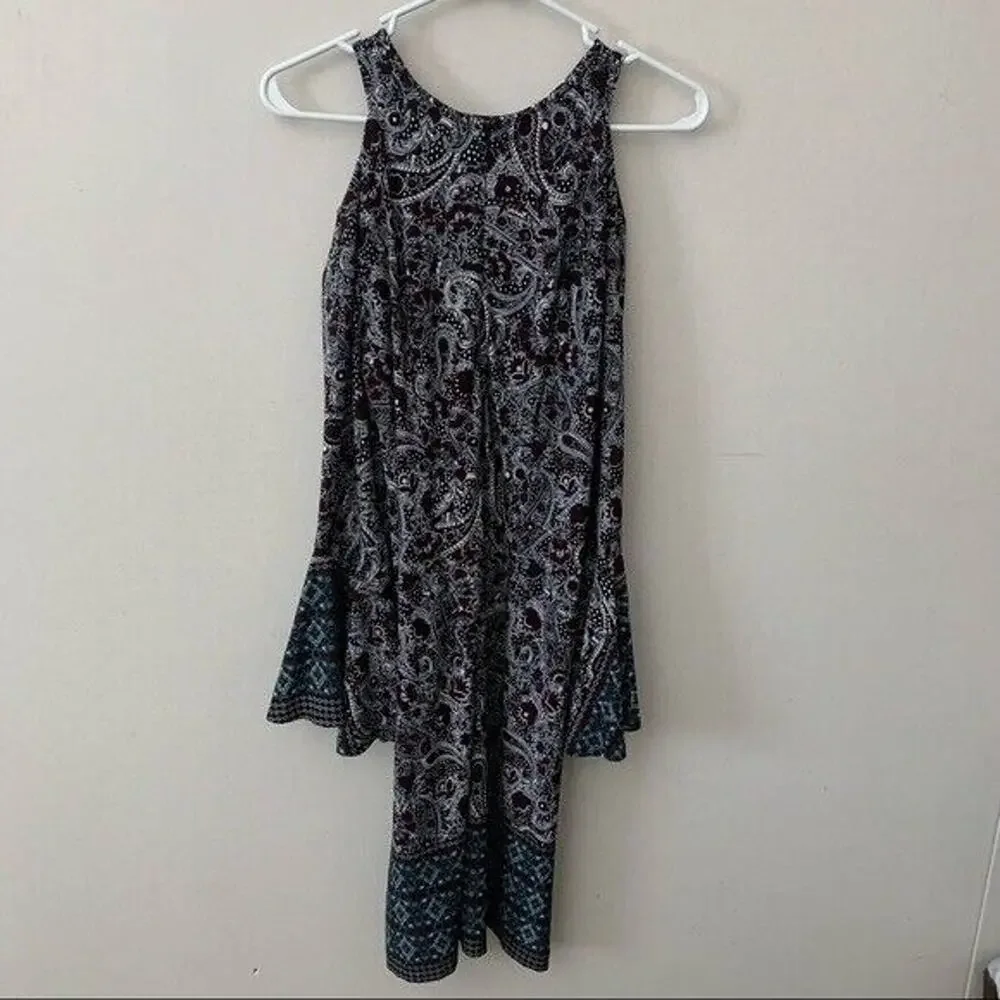 Cato Paisley Cold Shoulder Bell Sleeve Slinky Dress Womens Size Small